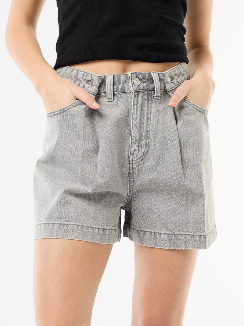 Bermuda in denim a vita alta Grigio - Kiabi