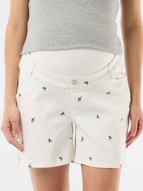 Bermuda in denim a vita alta premaman con ricami - Kiabi