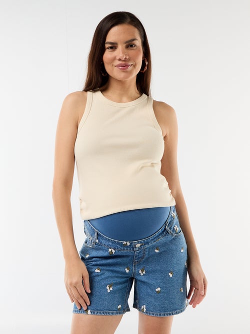Bermuda in denim a vita alta premaman con ricami - Kiabi