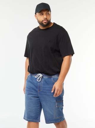 Bermuda in denim con tasca con patta