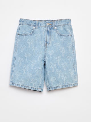 Bermuda in jeans con 5 tasche e motivo 'palme'