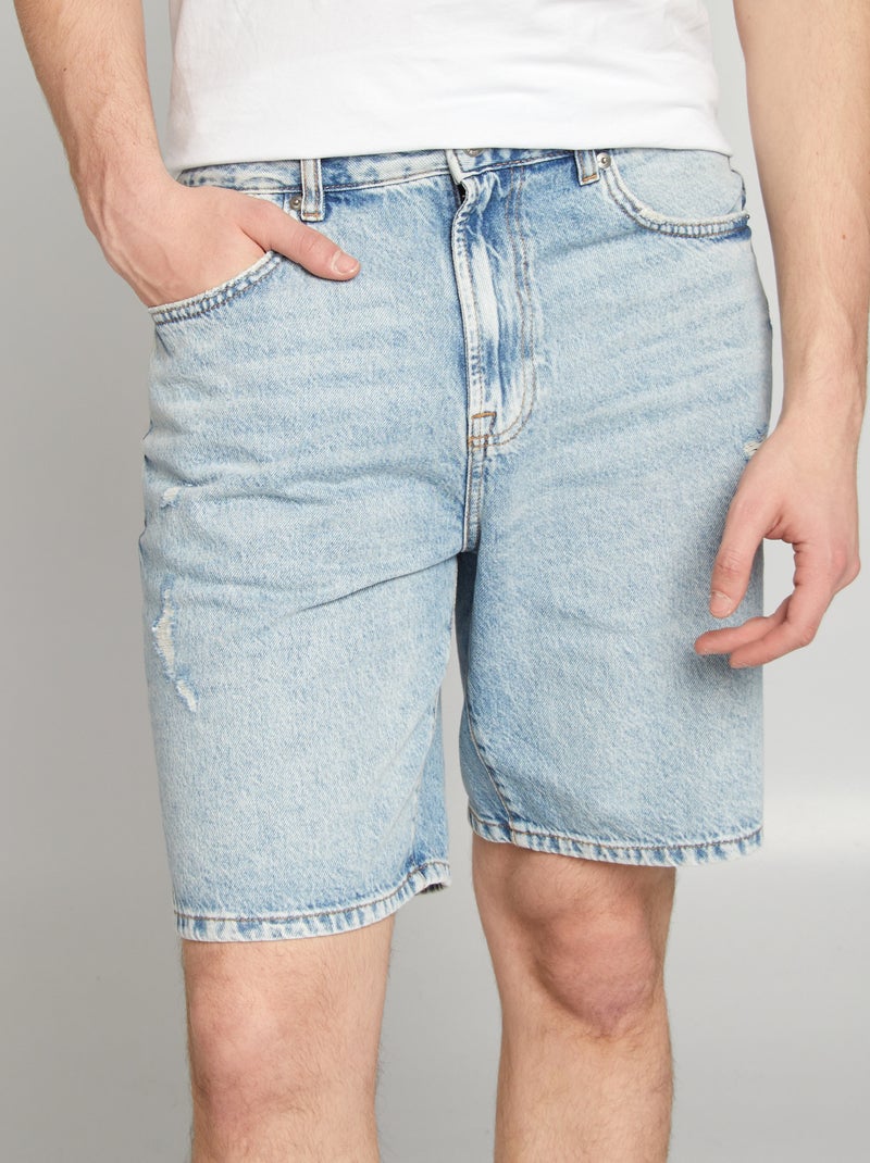 Bermuda in jeans con abrasioni fantasia BLU - Kiabi