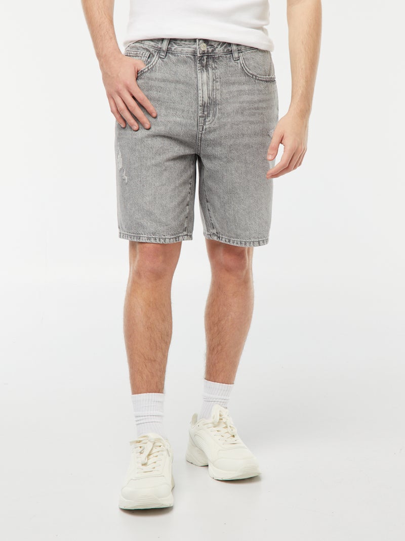 Bermuda in jeans con abrasioni fantasia GRIGIO - Kiabi