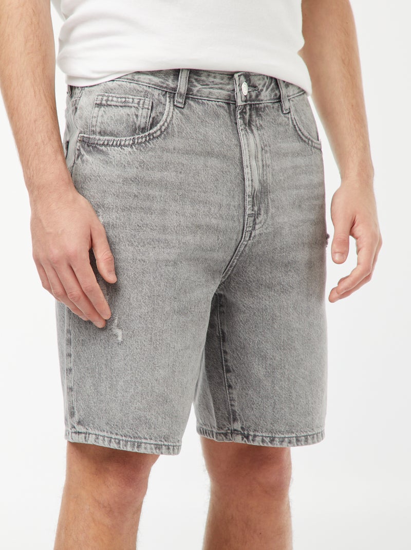 Bermuda in jeans con abrasioni fantasia GRIGIO - Kiabi