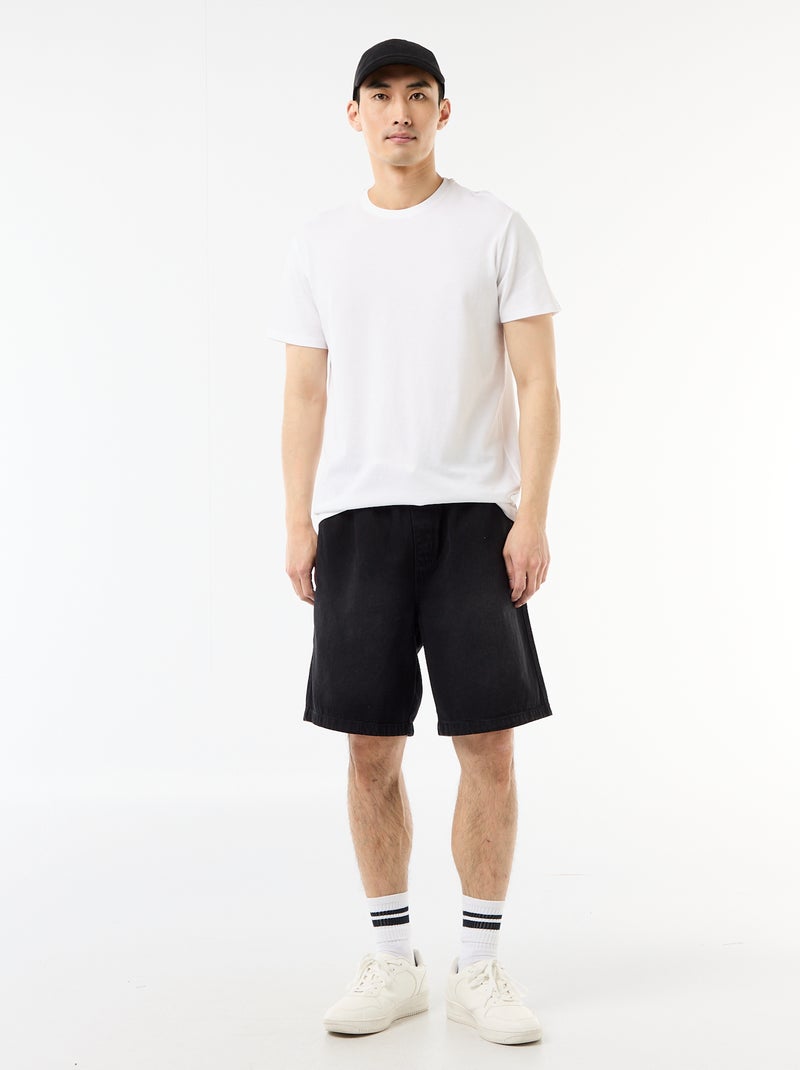 Bermuda in jeans con elastico in vita Nero - Kiabi