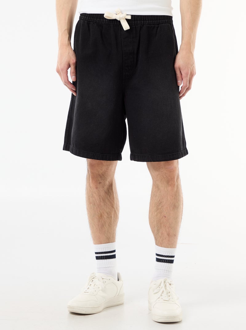 Bermuda in jeans con elastico in vita Nero - Kiabi