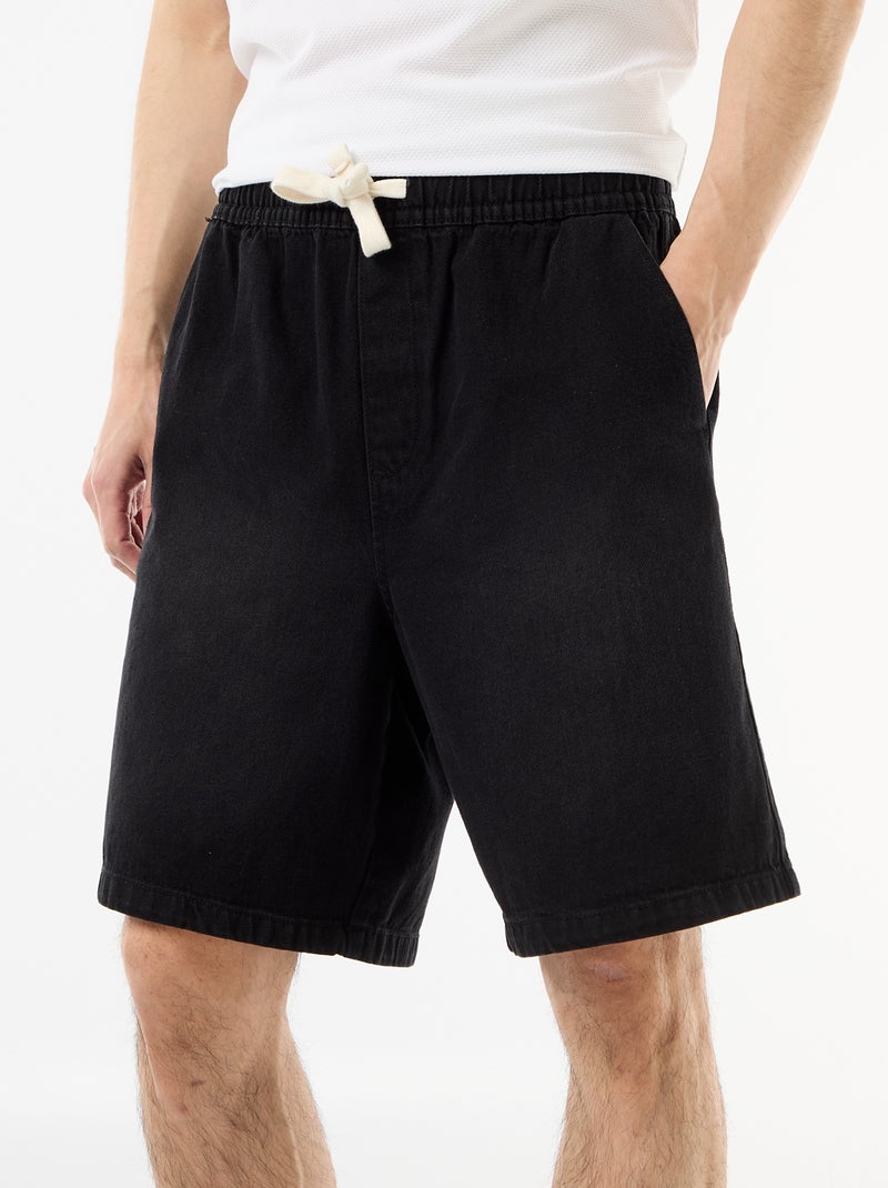 Bermuda in jeans con elastico in vita Nero - Kiabi