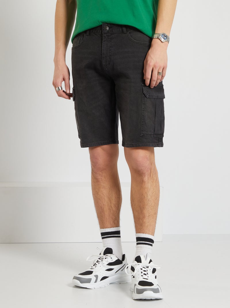 Bermuda in jeans con tasche cargo NERO - Kiabi