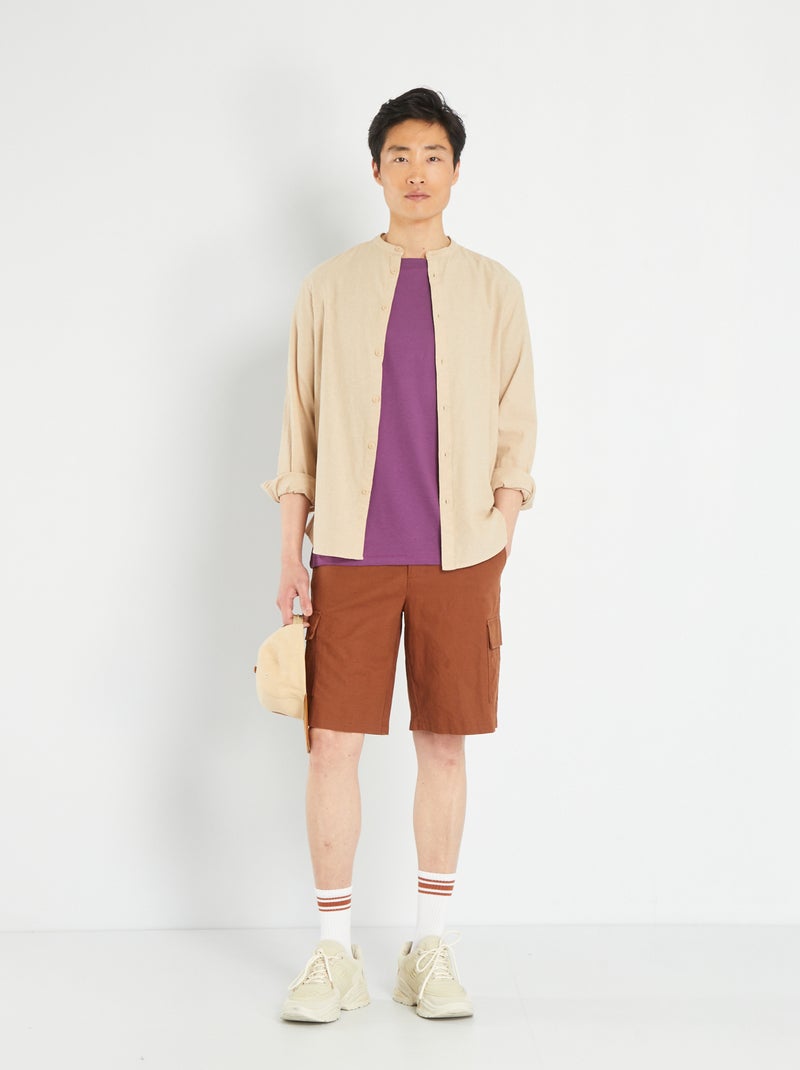 Bermuda in lino e cotone con tasche MARRONE - Kiabi