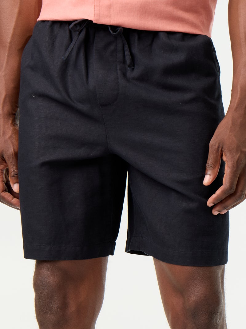 Bermuda in misto lino tinta unita Nero - Kiabi