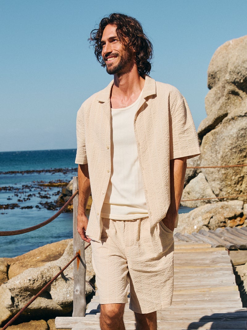 Bermuda in tessuto tipo crêpe Beige - Kiabi