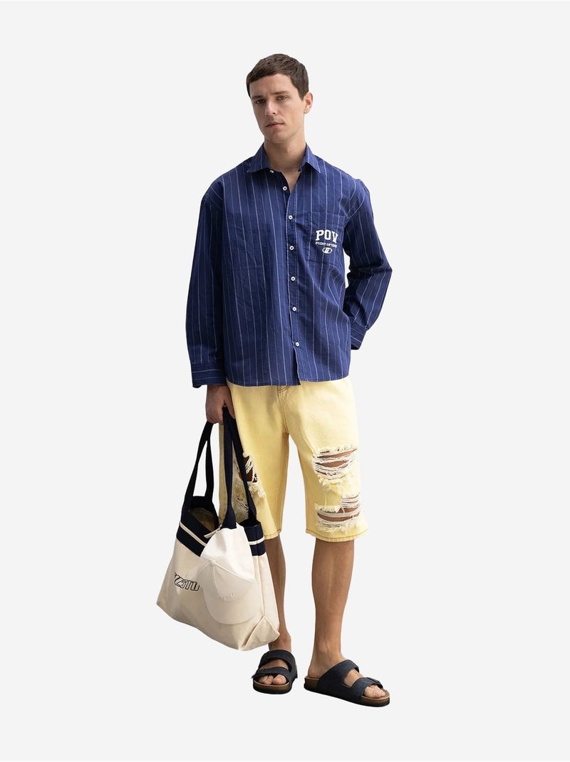 Bermuda midi in denim destroyed a gamba ampia giesto Ambra - Kiabi