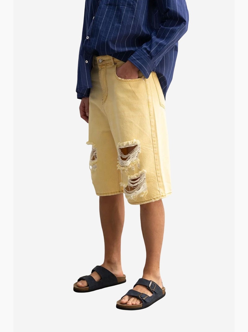 Bermuda midi in denim destroyed a gamba ampia giesto Ambra - Kiabi