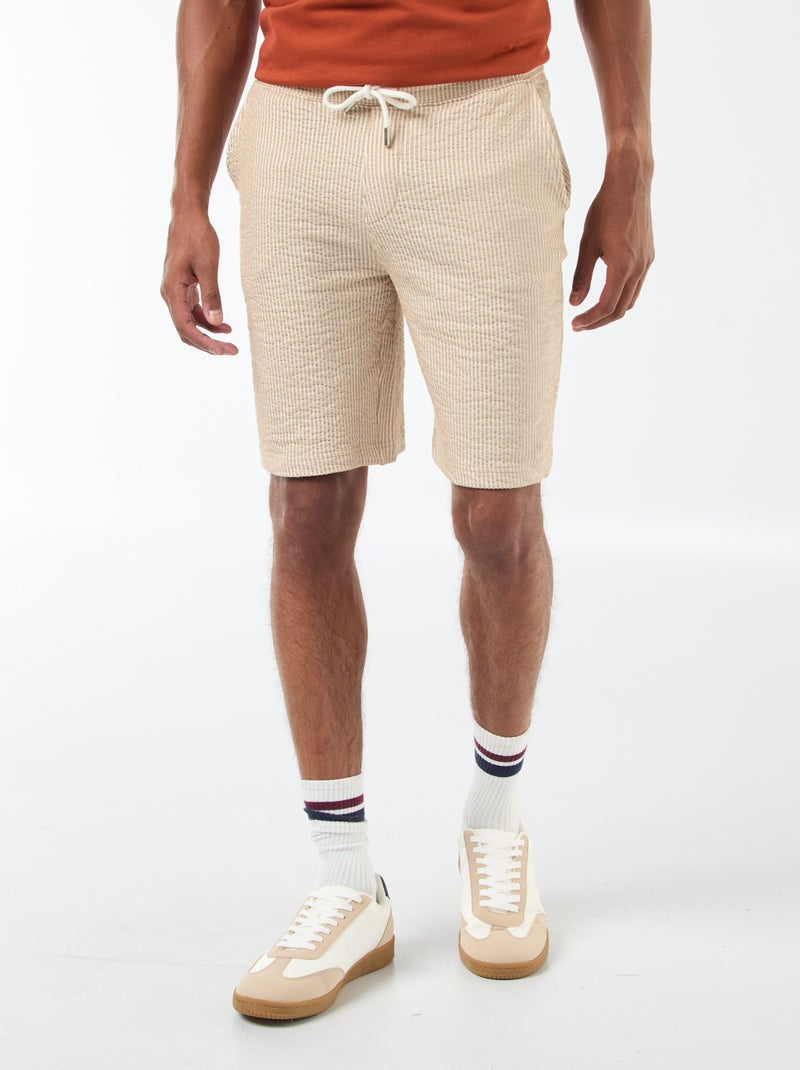 Bermuda tessuto effetto crespone a righe Beige - Kiabi
