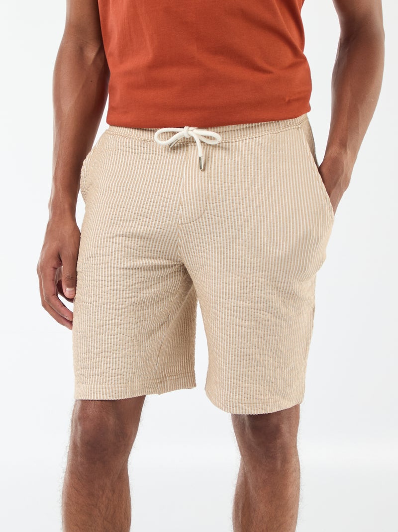 Bermuda tessuto effetto crespone a righe Beige - Kiabi