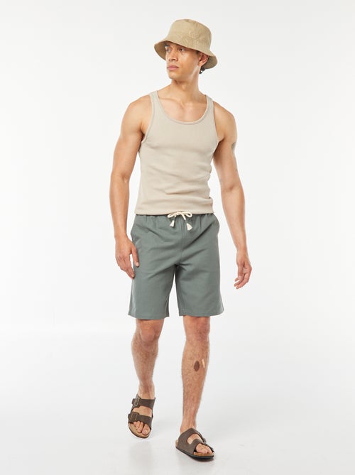 Bermuda tinta unita con vita elasticizzata + cordoncini - Kiabi