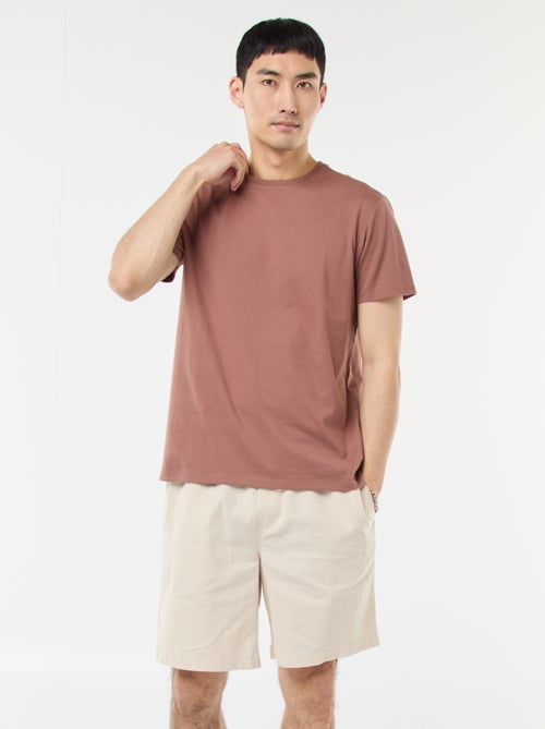 Bermuda tinta unita in cotone e lino - Kiabi