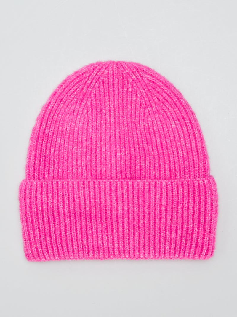 Berretto a coste con ampi revers Fucsia - Kiabi
