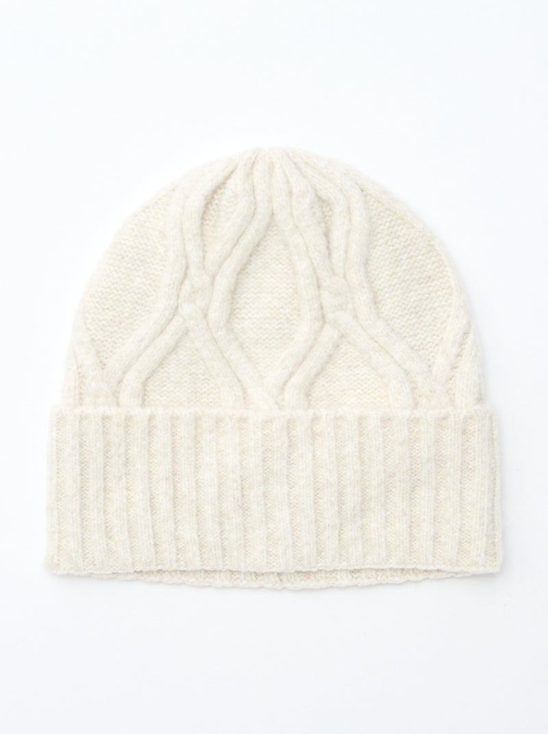 Berretto a coste e trecce tinta unita Beige - Kiabi