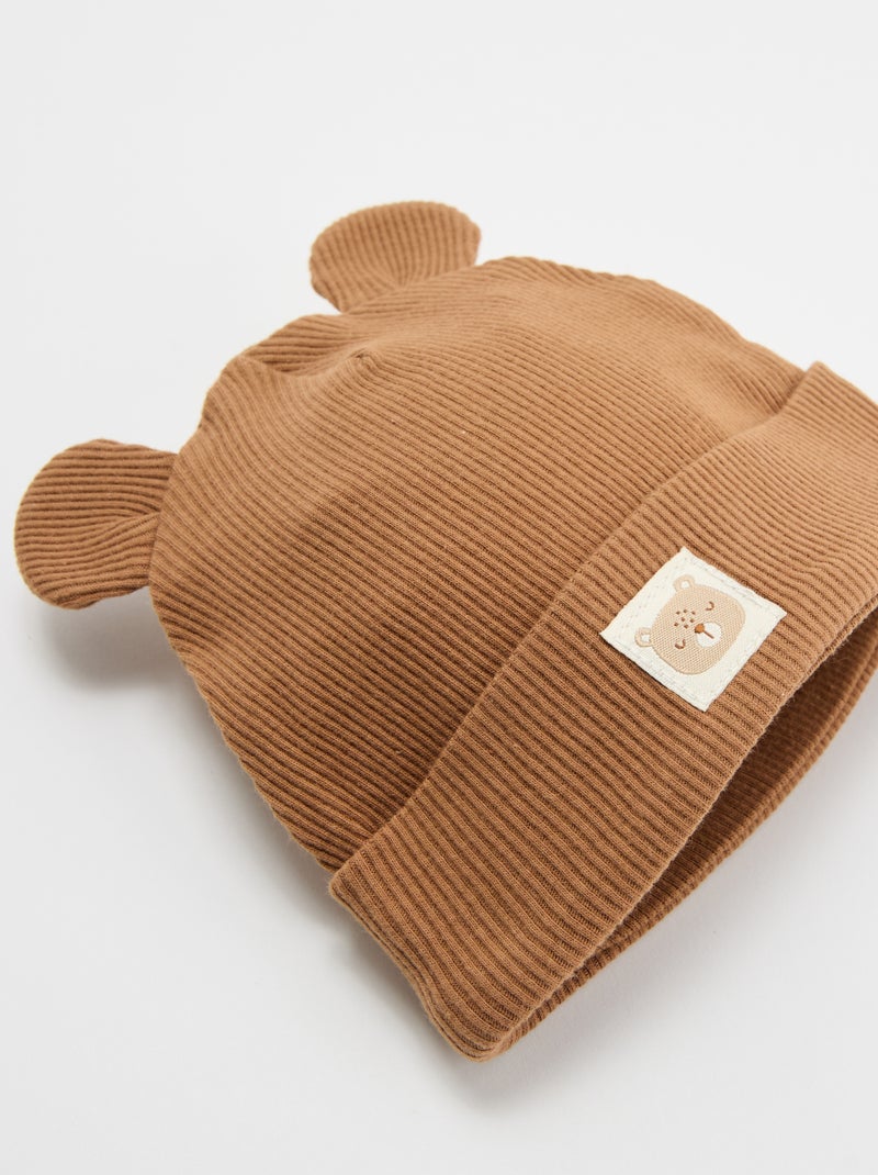 Berretto a costine con orecchie Beige - Kiabi