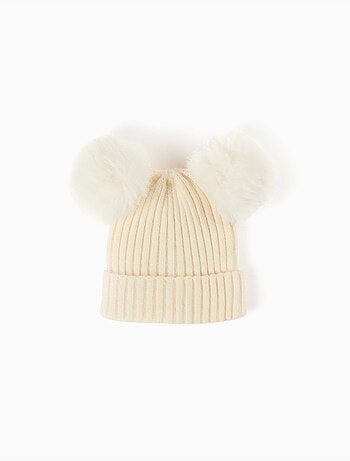 Berretto a maglia a costine con pompon