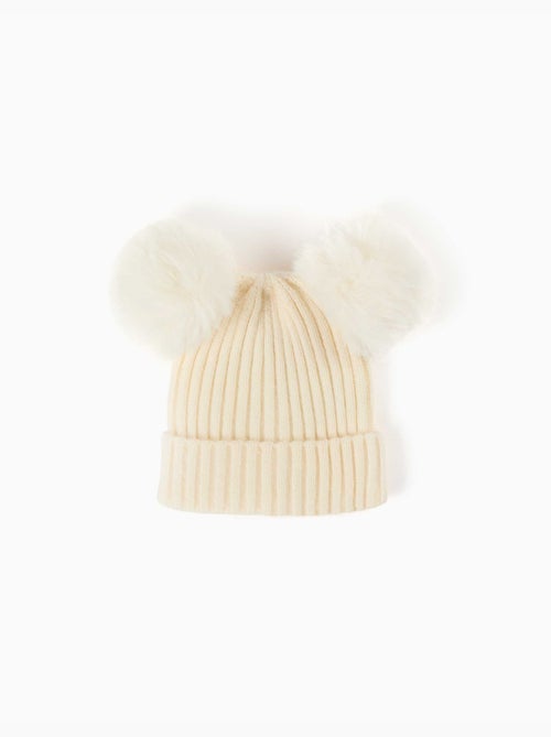 Berretto a maglia a costine con pompon - Kiabi