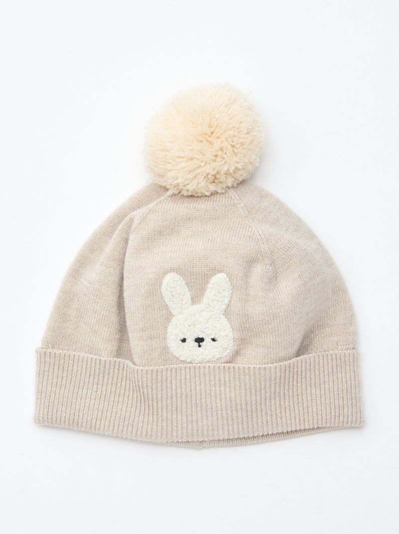 Berretto a maglia con pon pon Beige - Kiabi