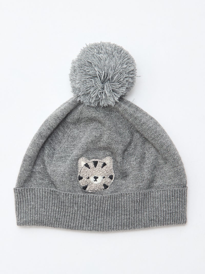 Berretto a maglia con pon pon Grigio - Kiabi