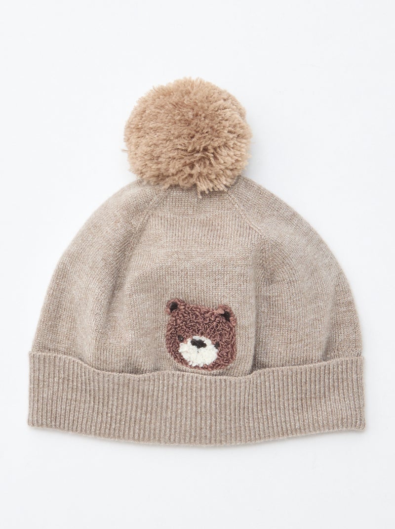 Berretto a maglia con pon pon Marrone - Kiabi