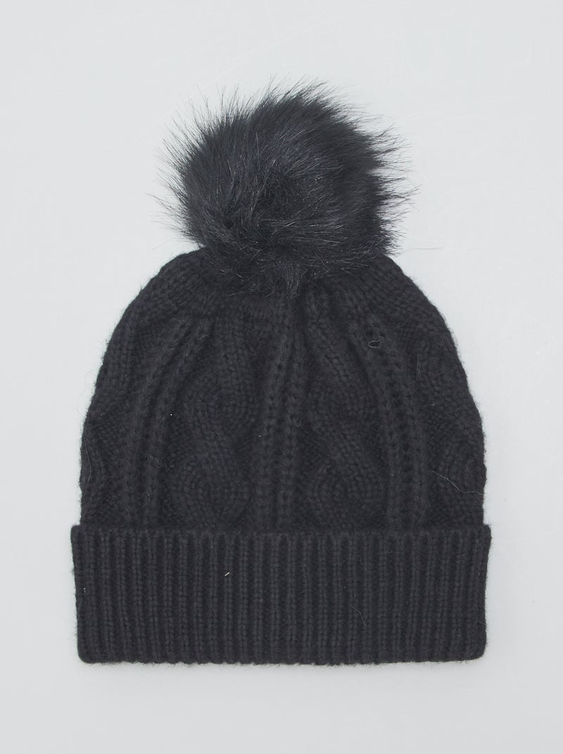 Berretto a trecce con pompon NERO - Kiabi