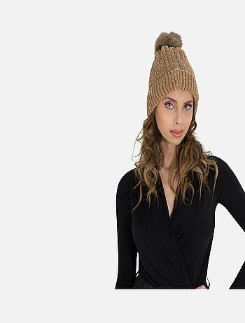 Berretto con fodera in pile e pompon Kebello