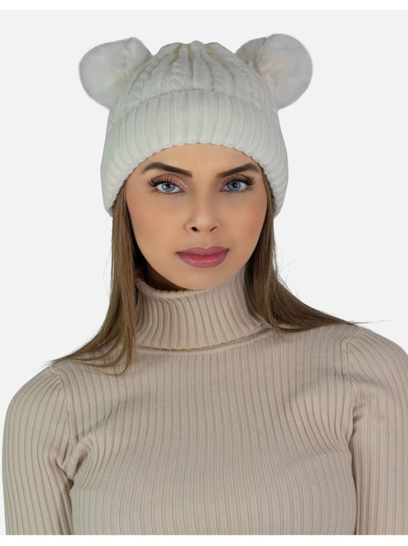 Berretto con fodera in pile e pompon Kebello Bianco - Kiabi