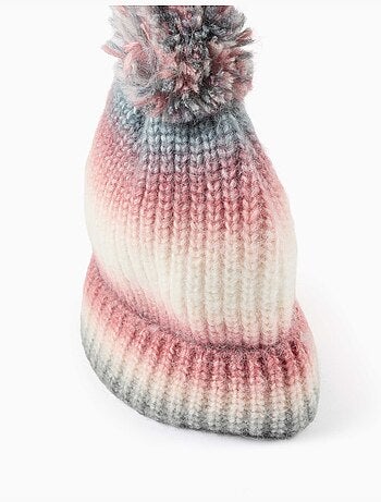 Berretto in maglia con effetto sfumato e pompon