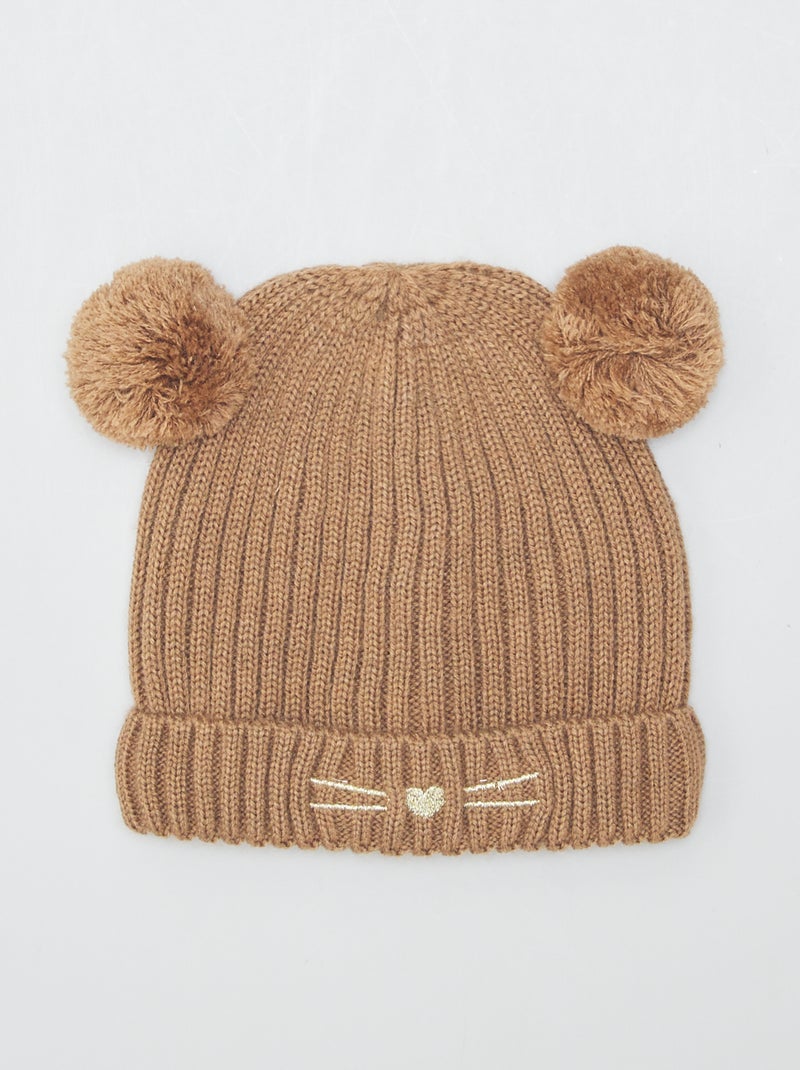 Berretto in maglia con pompon BEIGE - Kiabi