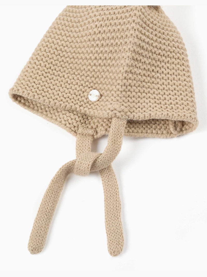 Berretto in maglia con pompon e laccetti Beige chiaro - Kiabi
