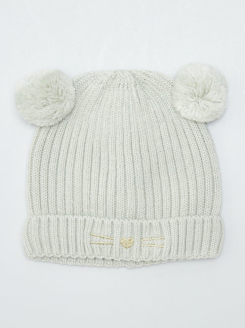 Berretto in maglia con pompon grigio mercurio - Kiabi