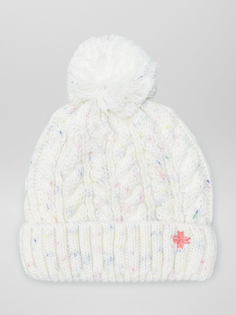 Berretto lavorato a maglia multicolor con pompon BIANCO - Kiabi
