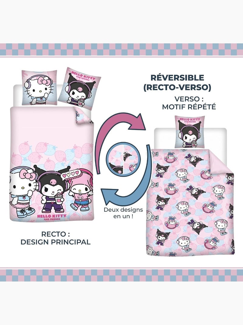 Biancheria letto bambina hello kitty & friends 140x200 cm + federa 65x65 cm cotone-poliestere Nero Rosa - Kiabi