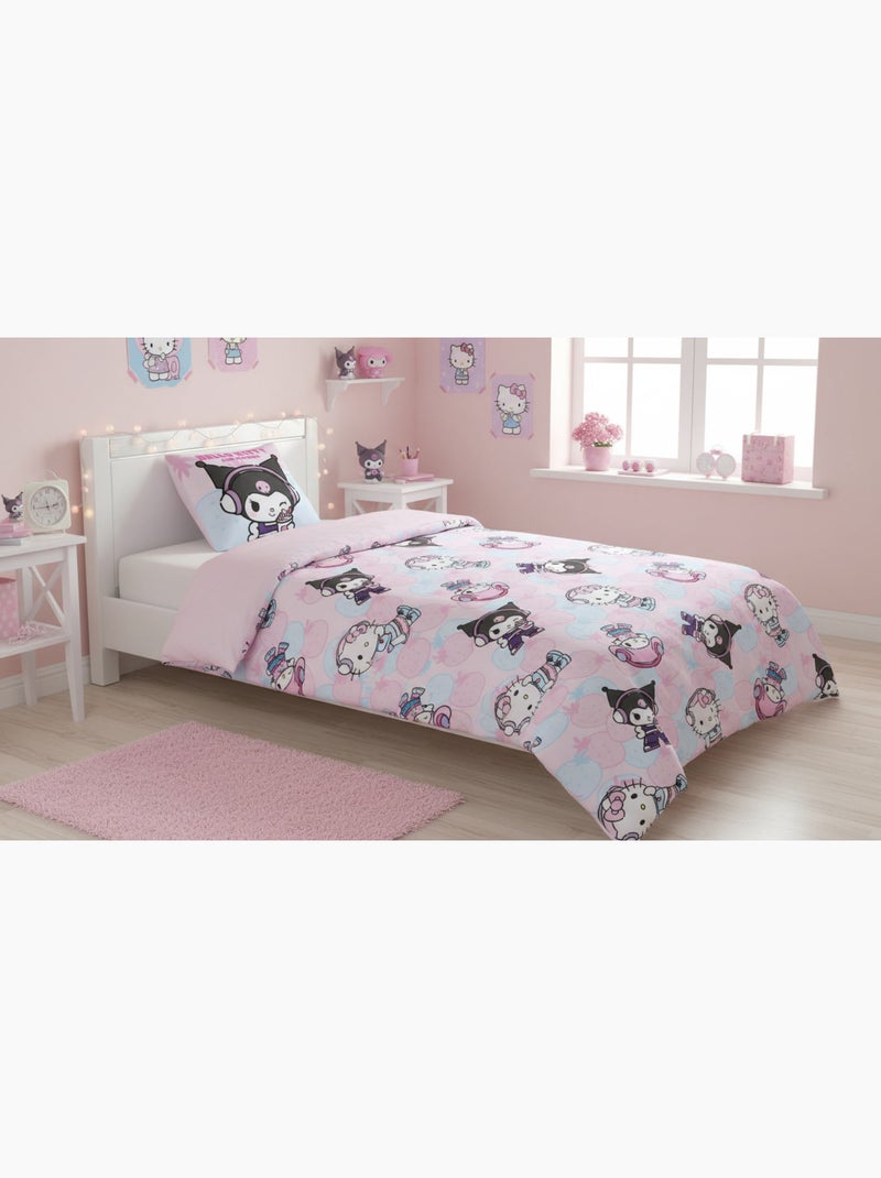 Biancheria Letto Bambina Hello Kitty & Friends 140x200 cm + Federa 65x65 cm Cotone-Poliestere Revers Nero Rosa - Kiabi