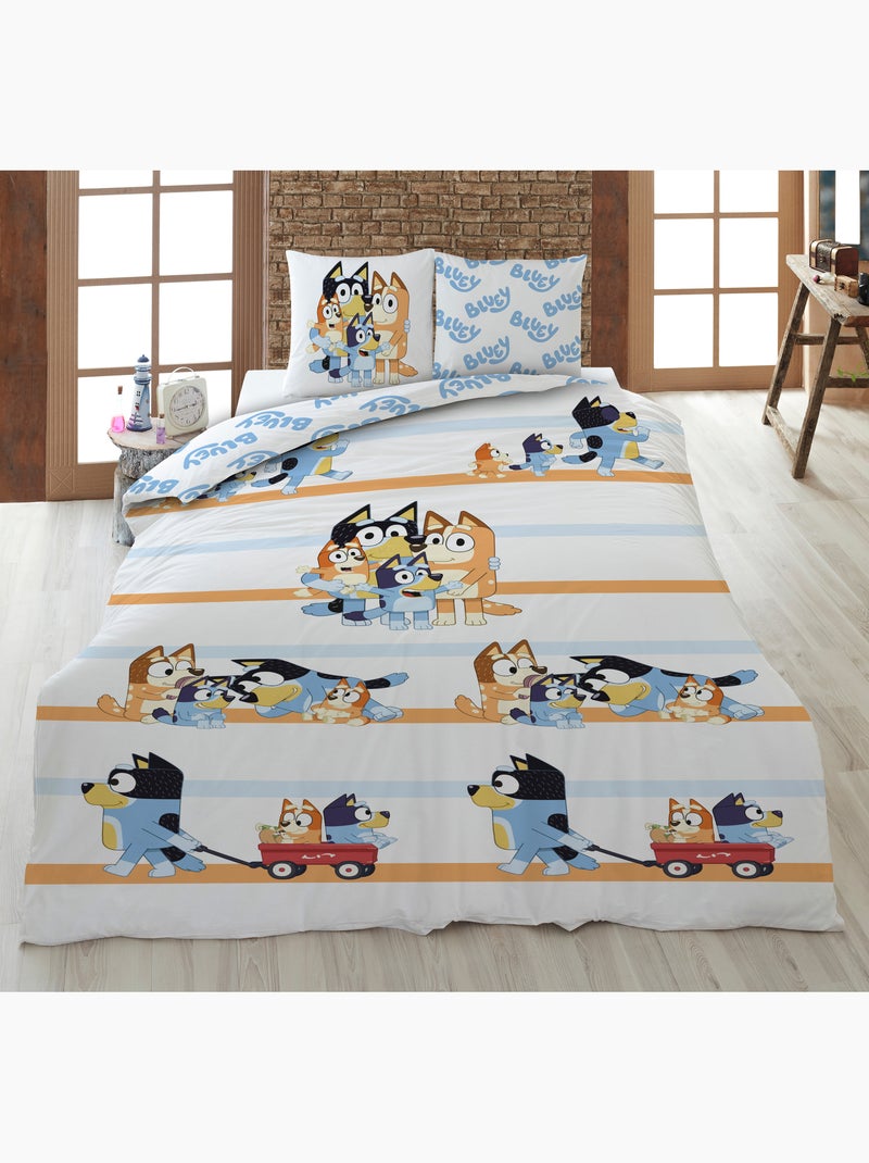 Biancheria Letto Bambino Bluey Famiglia 140x200 cm + Federa 65x65 cm 100% Cotone Beige/Bianco - Kiabi