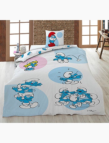 Biancheria Letto Bambino I Puffi 140x200 cm + Federa 65x65 cm Cotone-Poliestere