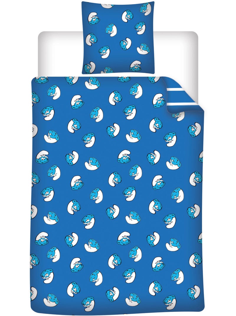 Biancheria Letto Bambino I Puffi 140x200 cm + Federa 65x65 cm Cotone-Poliestere Blu Blu - Kiabi