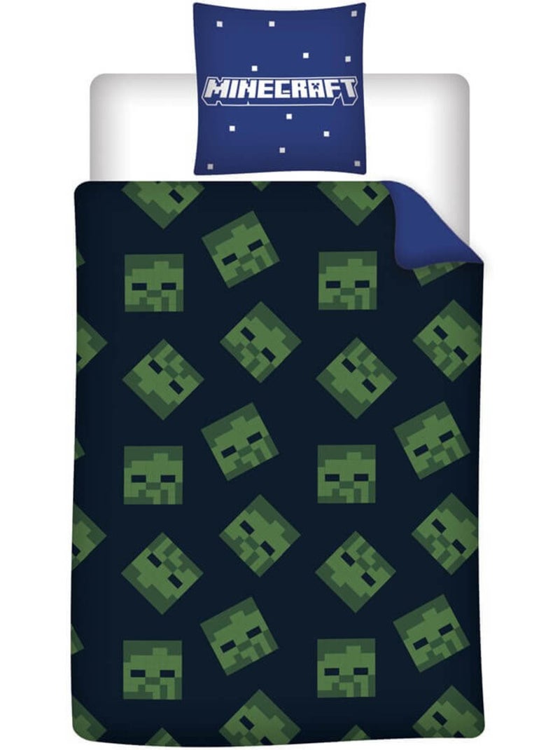 Biancheria Letto Bambino Minecraft 140x200 cm + Federa 65x65 cm Cotone-Poliestere Nero Blu - Kiabi