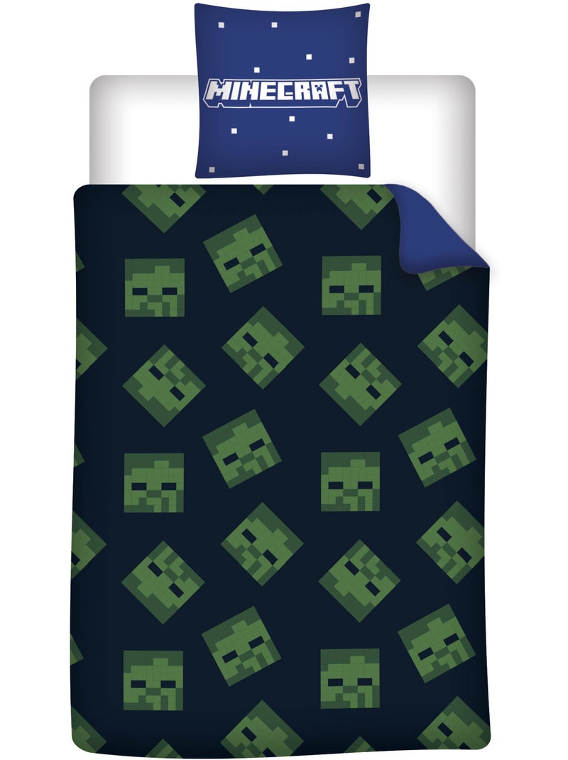 Biancheria Letto Bambino Minecraft 140x200 cm + Federa 65x65 cm Cotone-Poliestere Nero Blu - Kiabi
