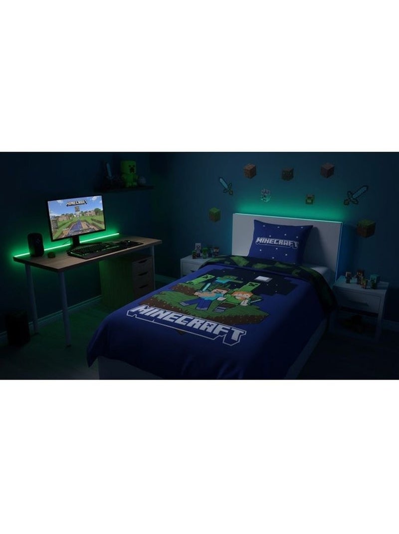 Biancheria Letto Bambino Minecraft 140x200 cm + Federa 65x65 cm Cotone-Poliestere Nero Blu - Kiabi