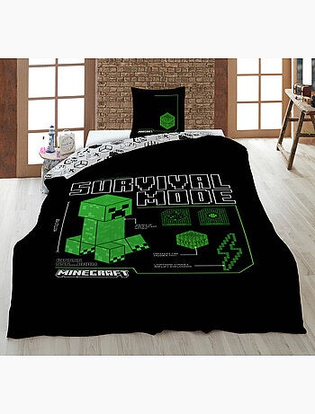 Biancheria Letto Bambino Minecraft Survival Mode 140x200 cm + Federa 63x63 cm 100% Poliestere Revers
