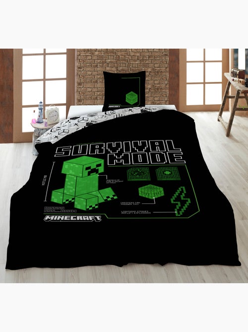 Biancheria Letto Bambino Minecraft Survival Mode 140x200 cm + Federa 63x63 cm 100% Poliestere Revers - Kiabi