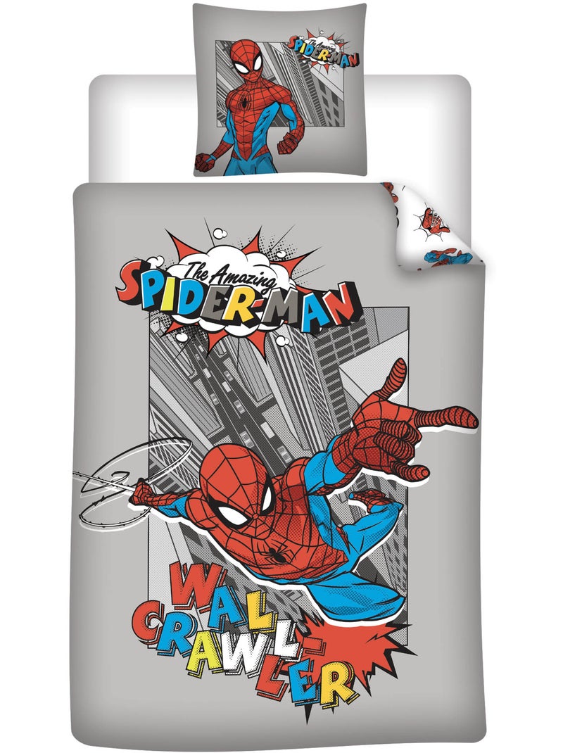 Biancheria Letto Bambino Spider-Man Marvel 140x200 cm + Federa 65x65 cm 100% Cotone Beige grigio - Kiabi