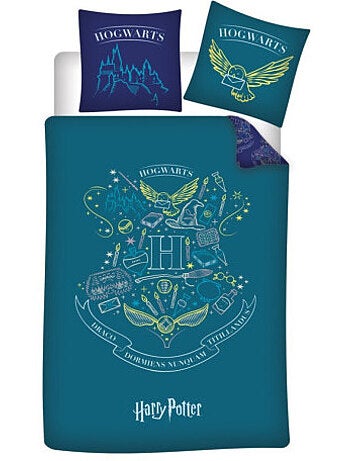 Biancheria Letto Harry Potter Hogwarts 140x200 cm + Federa 63x63 cm 100% Poliestere Reversibile