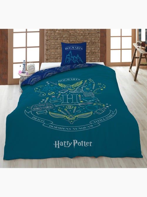 Biancheria Letto Harry Potter Hogwarts 140x200 cm + Federa 63x63 cm 100% Poliestere Reversibile - Kiabi